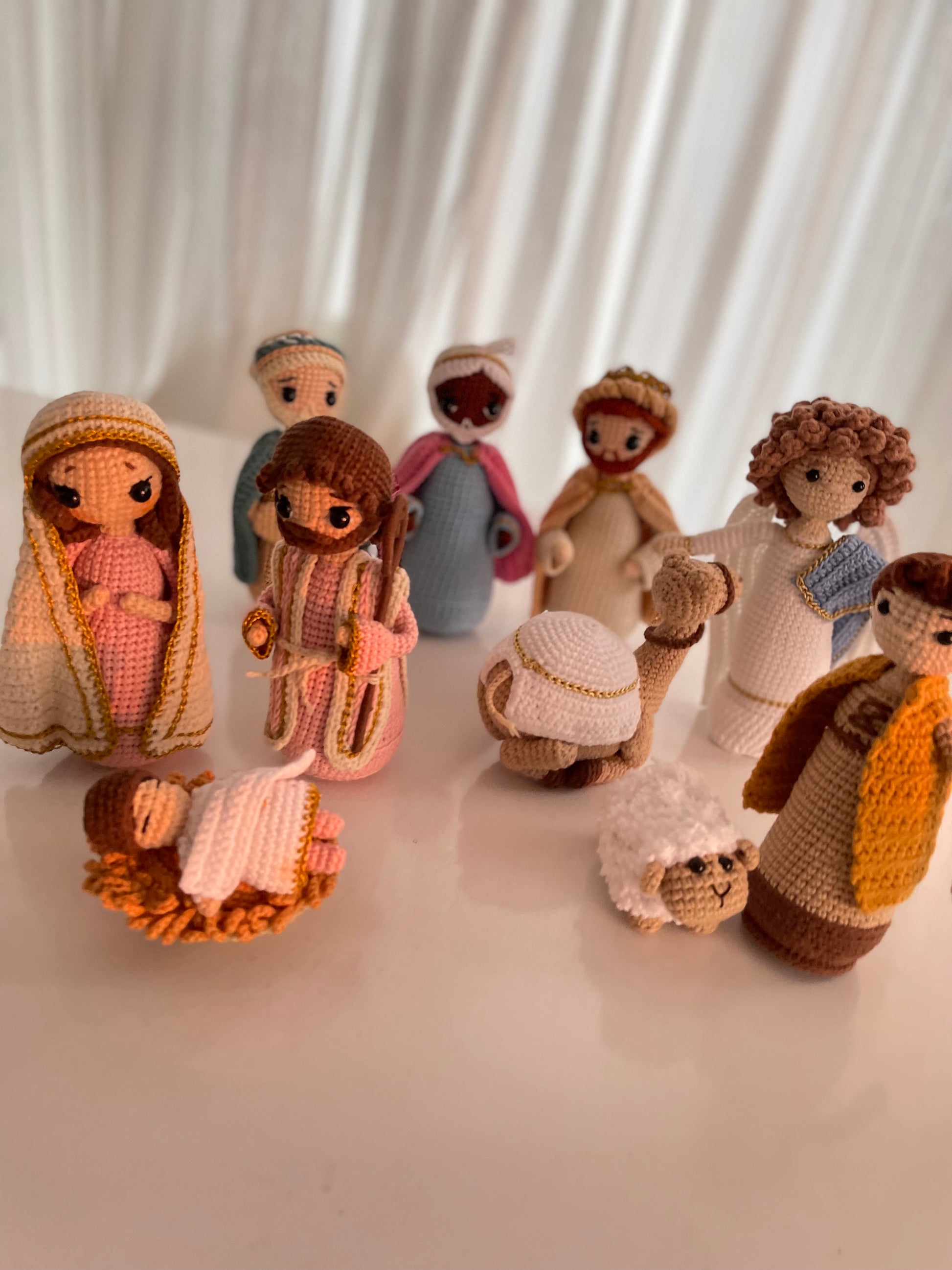 The complete Christmas Nativity story depicted in a charming, handmade crochet set