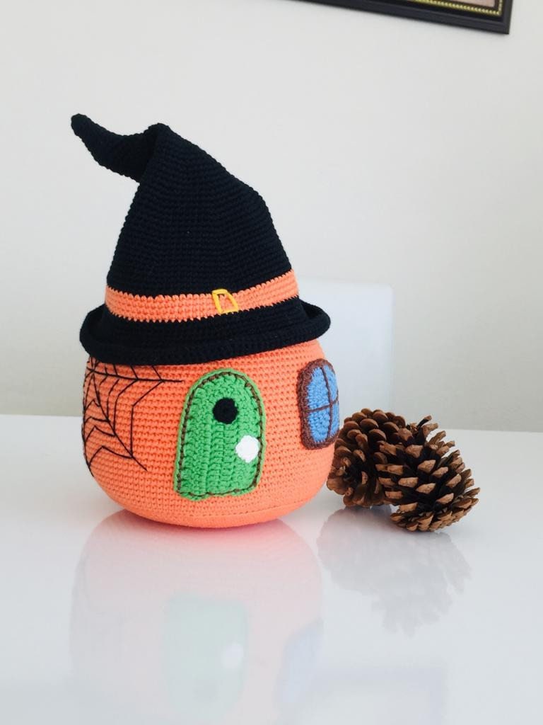 Crochet Halloween Pumpkin House, Wizard Spooky House, Scary Halloween Decoration