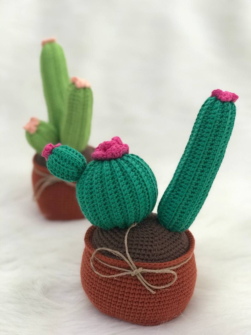 Crochet Flower Cactus, Amigurumi Flower Ornament, Crocheted Succulent for Living Room, Dining Room, Bedroom and Kitchen
