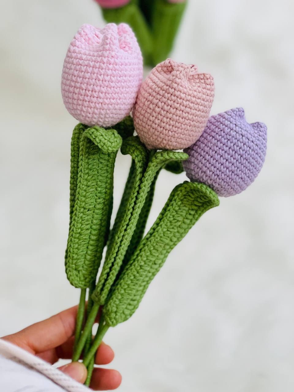 Crochet Flowers Tulip, Amigurmi Tulip, Hand Made Knitted Flower, Home Decor for Living Room