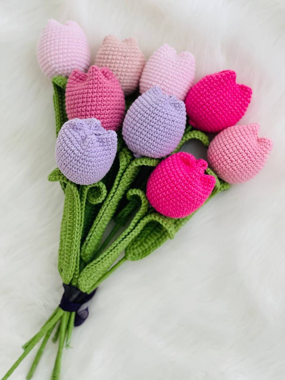 Crochet Flowers Tulip, Amigurmi Tulip, Hand Made Knitted Flower, Home Decor for Living Room