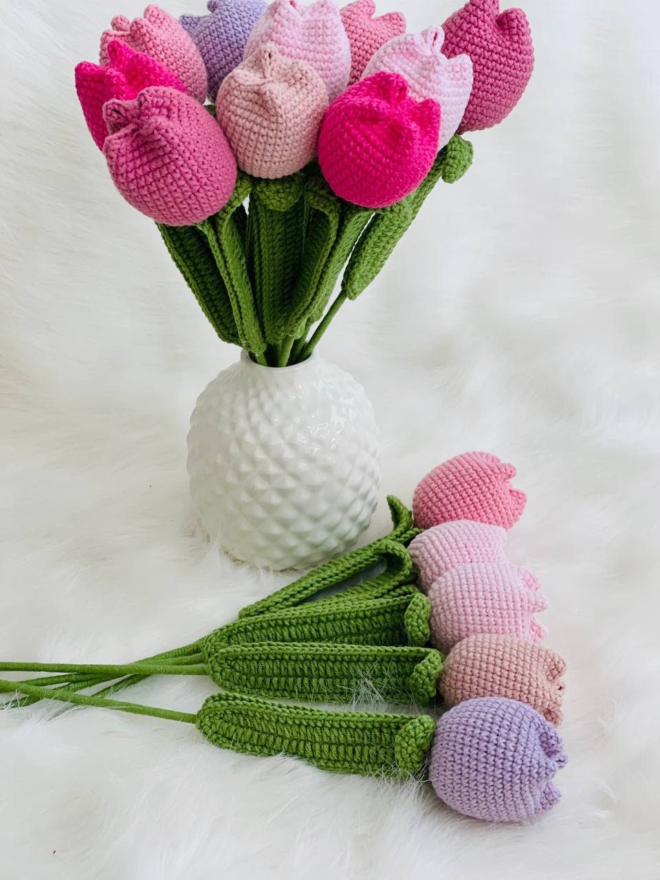 Crochet Flowers Tulip, Amigurmi Tulip, Hand Made Knitted Flower, Home Decor for Living Room