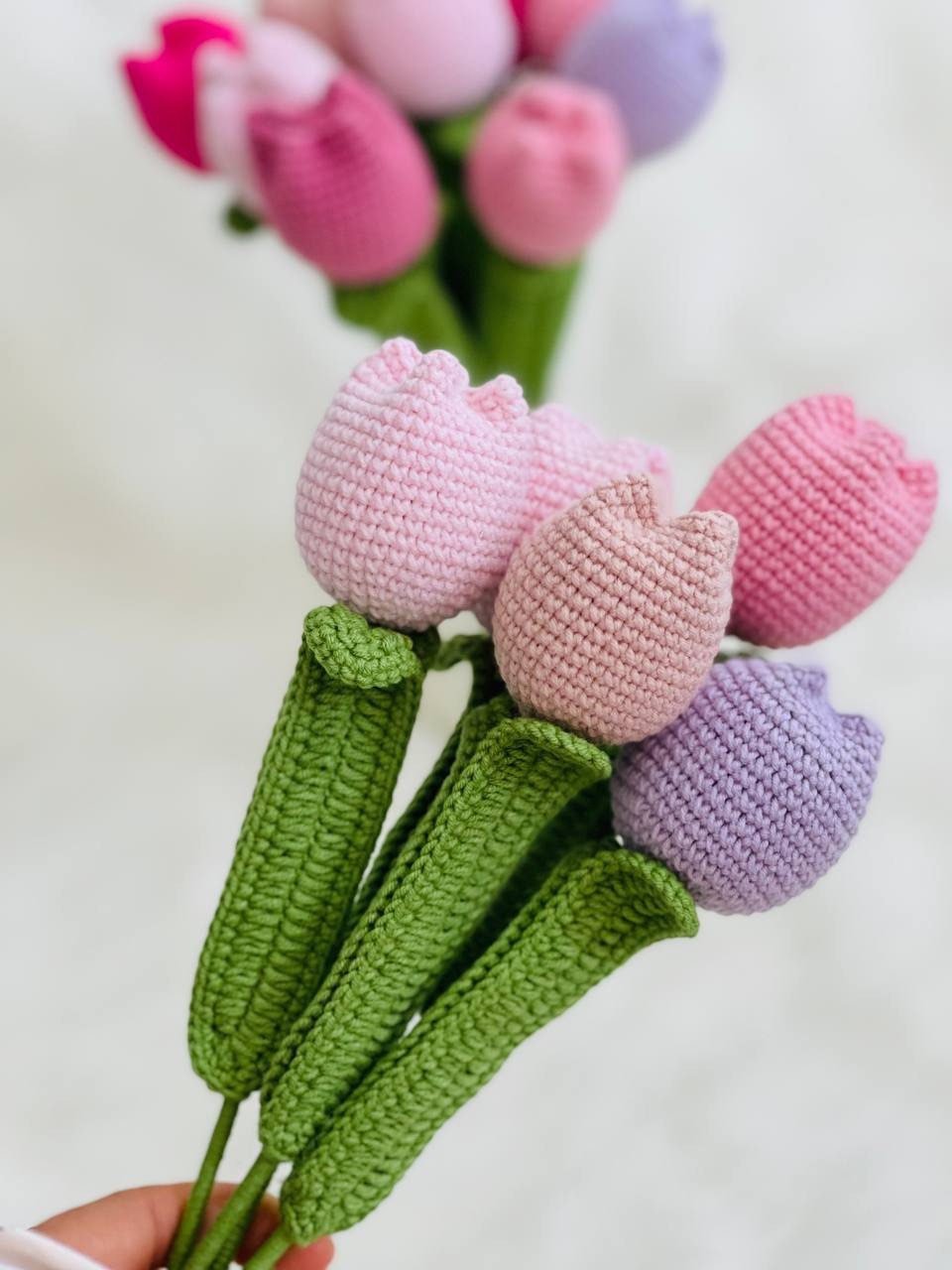 Crochet Flowers Tulip, Amigurmi Tulip, Hand Made Knitted Flower, Home Decor for Living Room