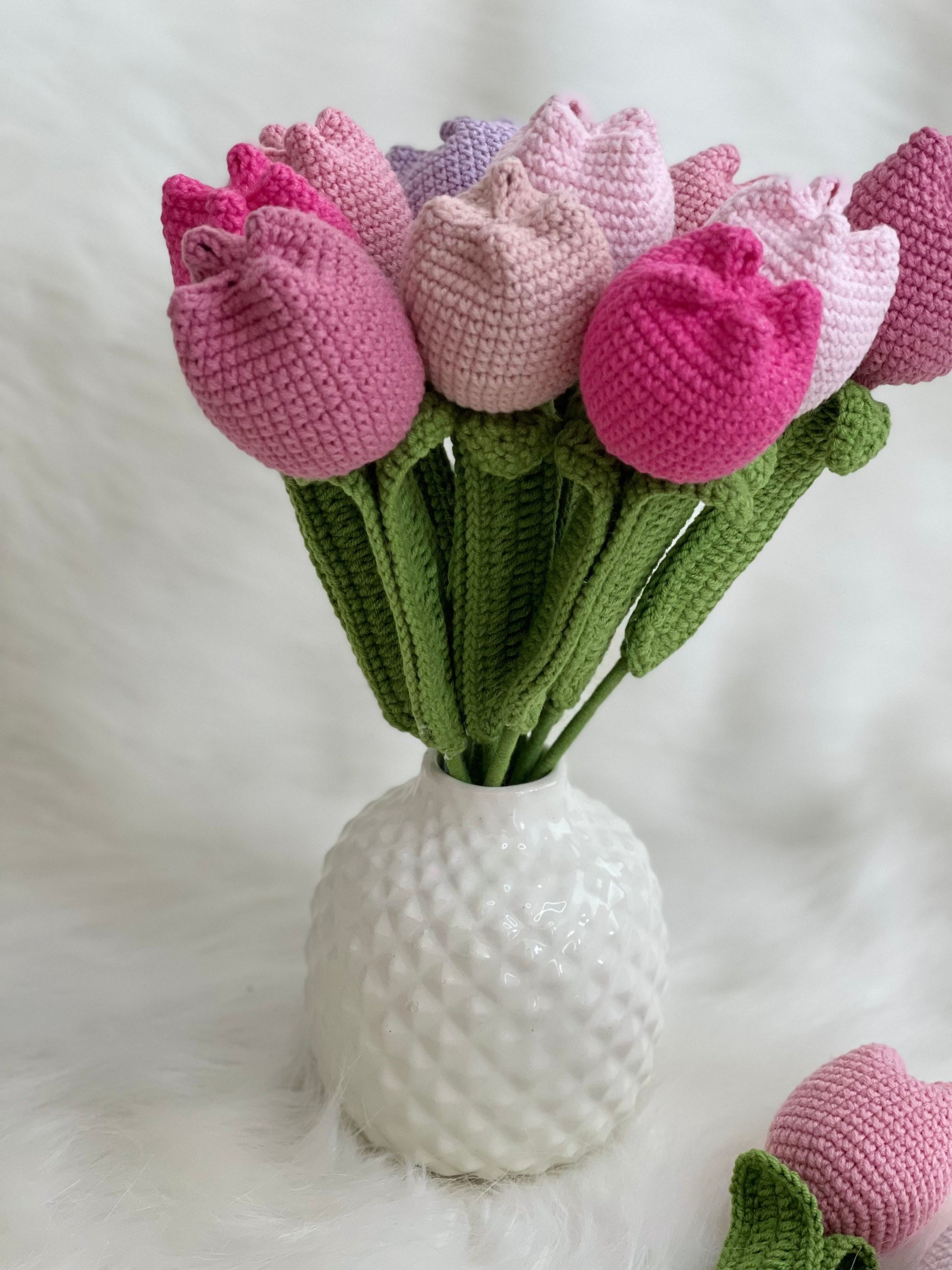 Crochet Flowers Tulip, Amigurmi Tulip, Hand Made Knitted Flower, Home Decor for Living Room