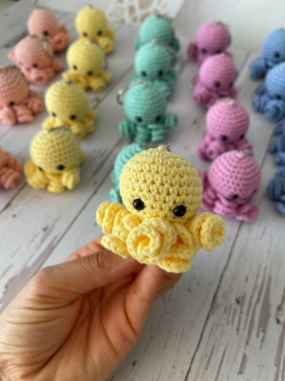 Get hooked on these adorable handmade crochet keychains featuring a charming whale and playful octopus. The perfect accessory to add some under the sea fun to your keys, bags, or backpacks. Each keychain is expertly crafted with soft, durable yarn