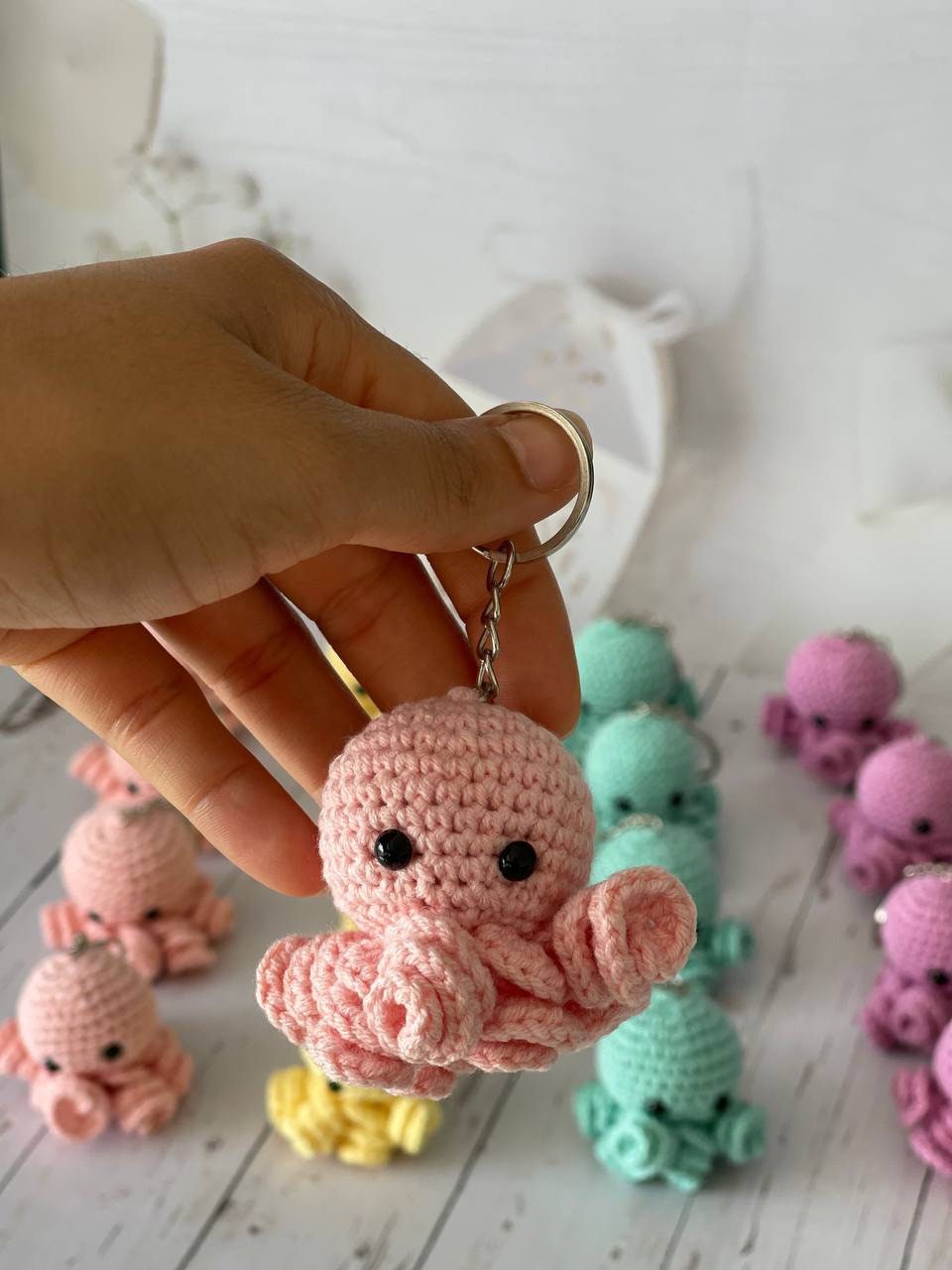 Get hooked on these adorable handmade crochet keychains featuring a charming whale and playful octopus. The perfect accessory to add some under the sea fun to your keys, bags, or backpacks. Each keychain is expertly crafted with soft, durable yarn