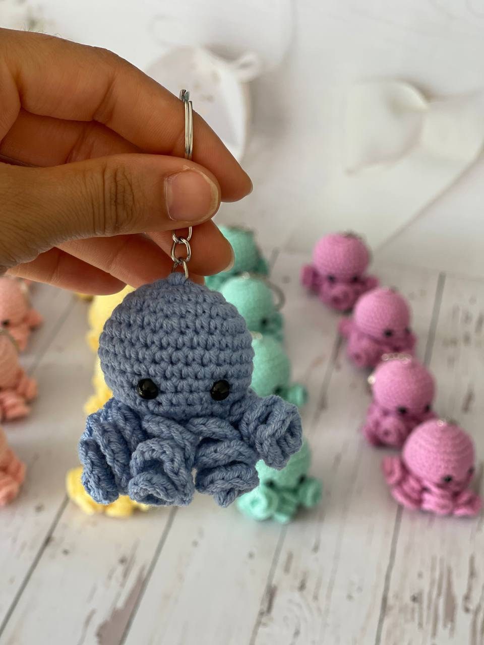 Get hooked on these adorable handmade crochet keychains featuring a charming whale and playful octopus. The perfect accessory to add some under the sea fun to your keys, bags, or backpacks. Each keychain is expertly crafted with soft, durable yarn