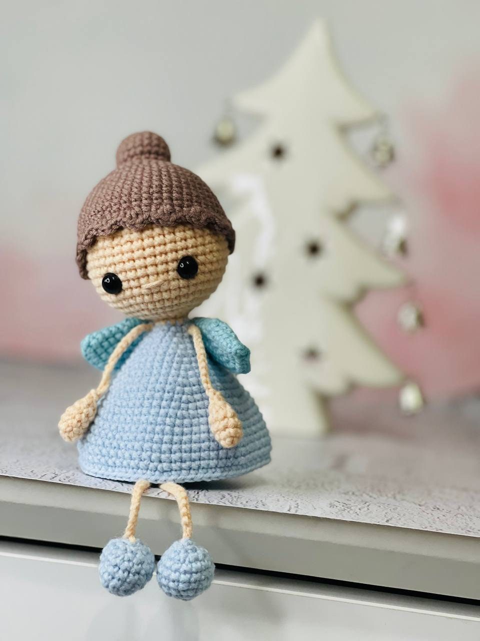 Handmade crochet Flying Fairy in Pink, Blue, or White. Adorable and delicate, perfect for a nursery or girls' room decor. Can be hung from a mobile, ceiling, or wall. Great gift for baby showers, birthdays, and fairy lovers.