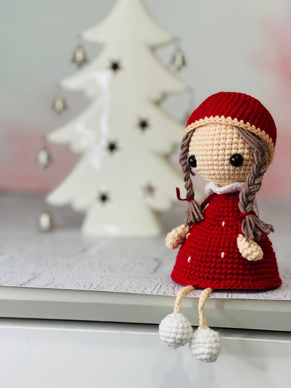 Handmade crochet fairy figurine, perfect for decorating any shelf or tabletop Whimsical crochet fairy, great for fairy garden displays or as a unique gift with beautiful curly hair and intricate design perfect for collectors