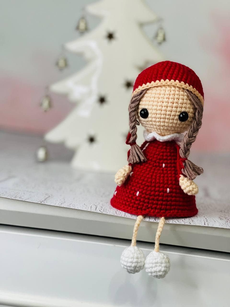 Handmade crochet fairy figurine, perfect for decorating any shelf or tabletop Whimsical crochet fairy, great for fairy garden displays or as a unique gift with beautiful curly hair and intricate design perfect for collectors