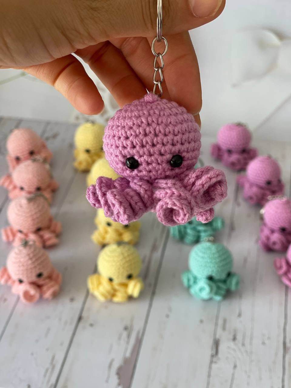 Get hooked on these adorable handmade crochet keychains featuring a charming whale and playful octopus. The perfect accessory to add some under the sea fun to your keys, bags, or backpacks. Each keychain is expertly crafted with soft, durable yarn