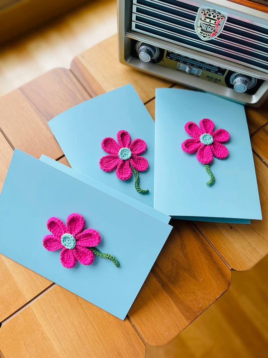 Hand crocheted Mothers Day Card, Crochet flower card, crochet greeting card