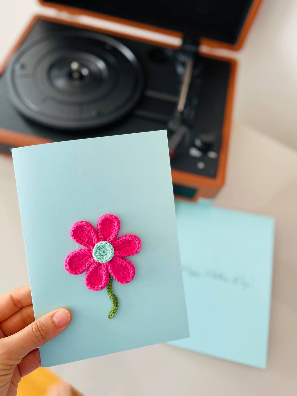 Hand crocheted Mothers Day Card, Crochet flower card, crochet greeting card