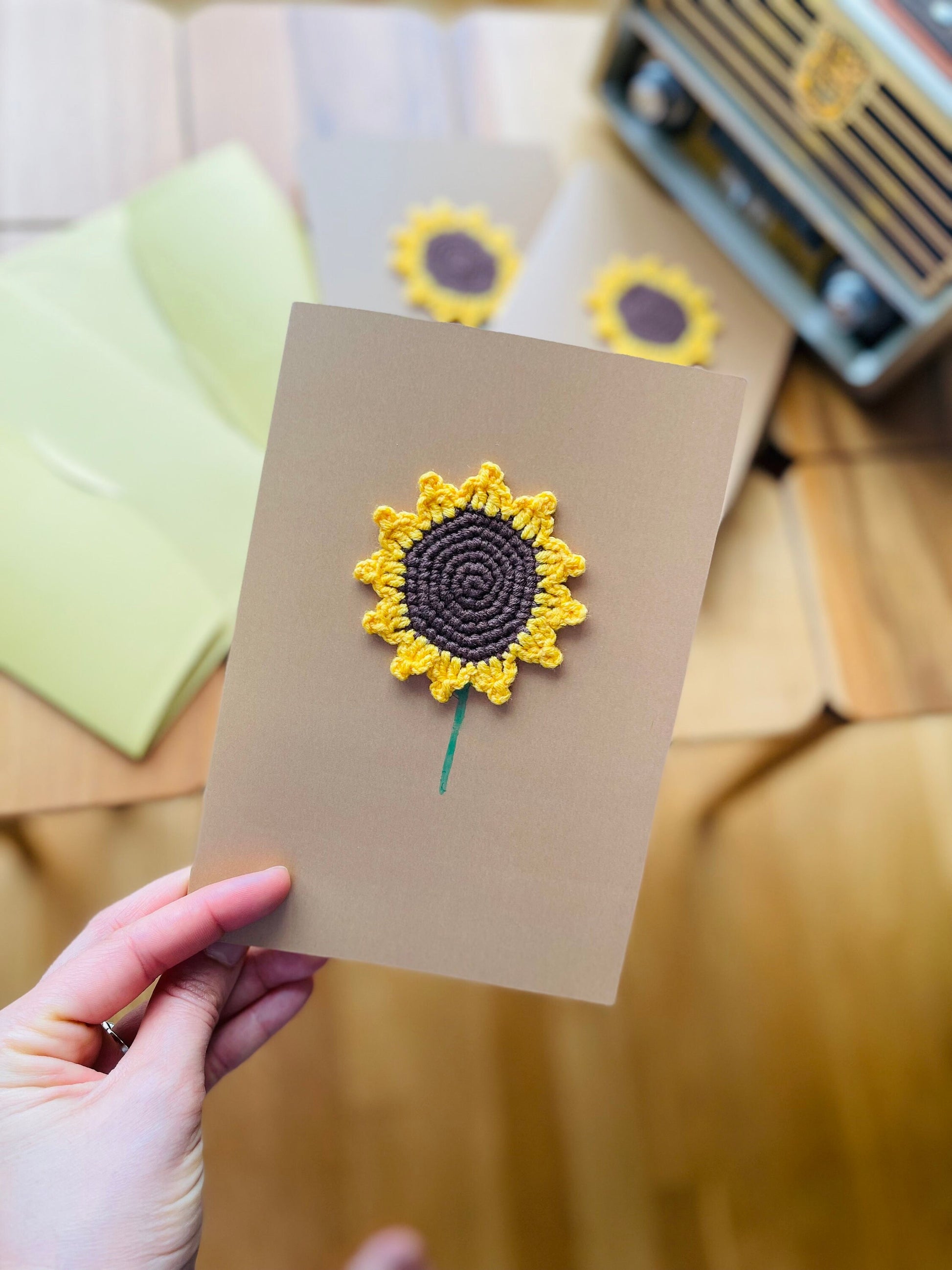 Hand crocheted Mothers Day Card, Crochet flower card, crochet greeting card