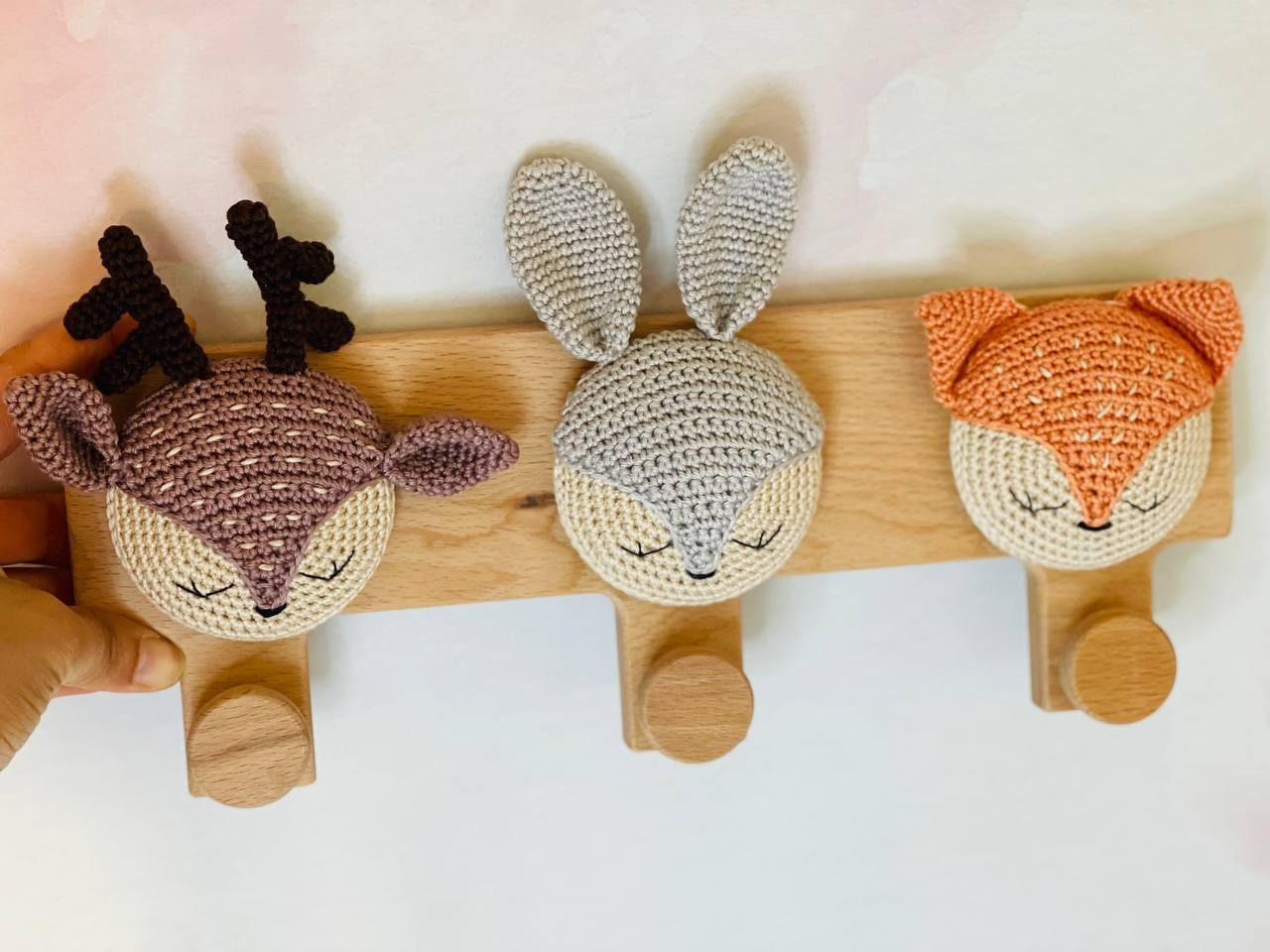 Baby Crochet Wooden Hooks, Woodland Theme Decor Hangers, Wooden Clothes Hangers for Nursery, Gift for New Baby