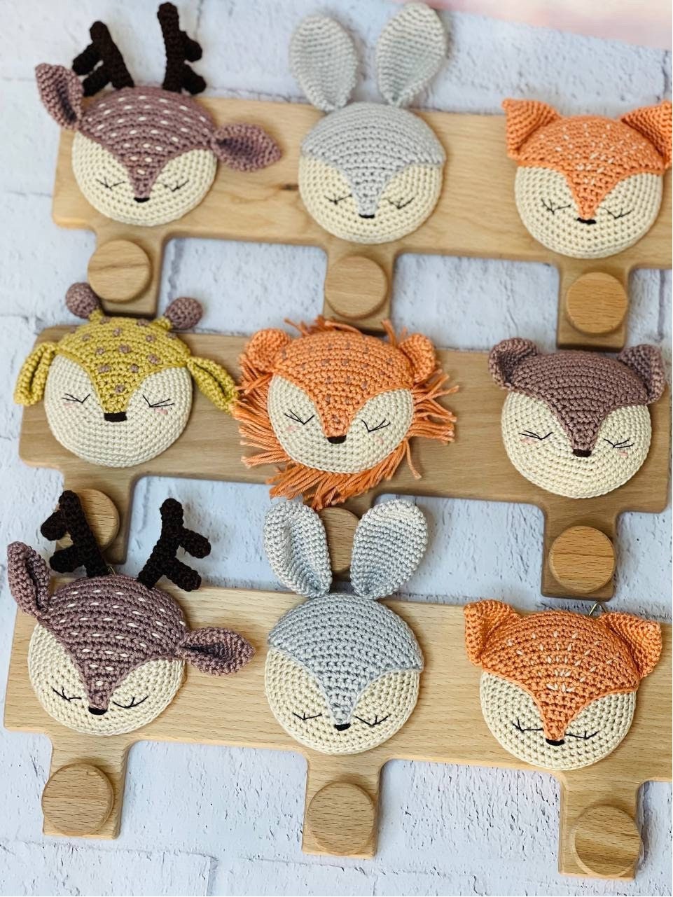 Baby Crochet Wooden Hooks, Woodland Theme Decor Hangers, Wooden Clothes Hangers for Nursery, Gift for New Baby