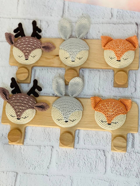 Baby Crochet Wooden Hooks, Woodland Theme Decor Hangers, Wooden Clothes Hangers for Nursery, Gift for New Baby