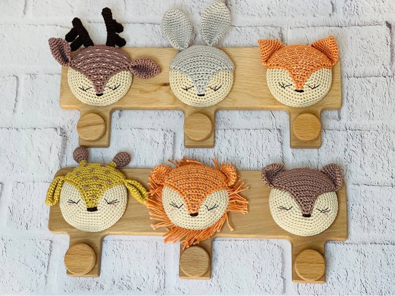 Baby Crochet Wooden Hooks, Woodland Theme Decor Hangers, Wooden Clothes Hangers for Nursery, Gift for New Baby