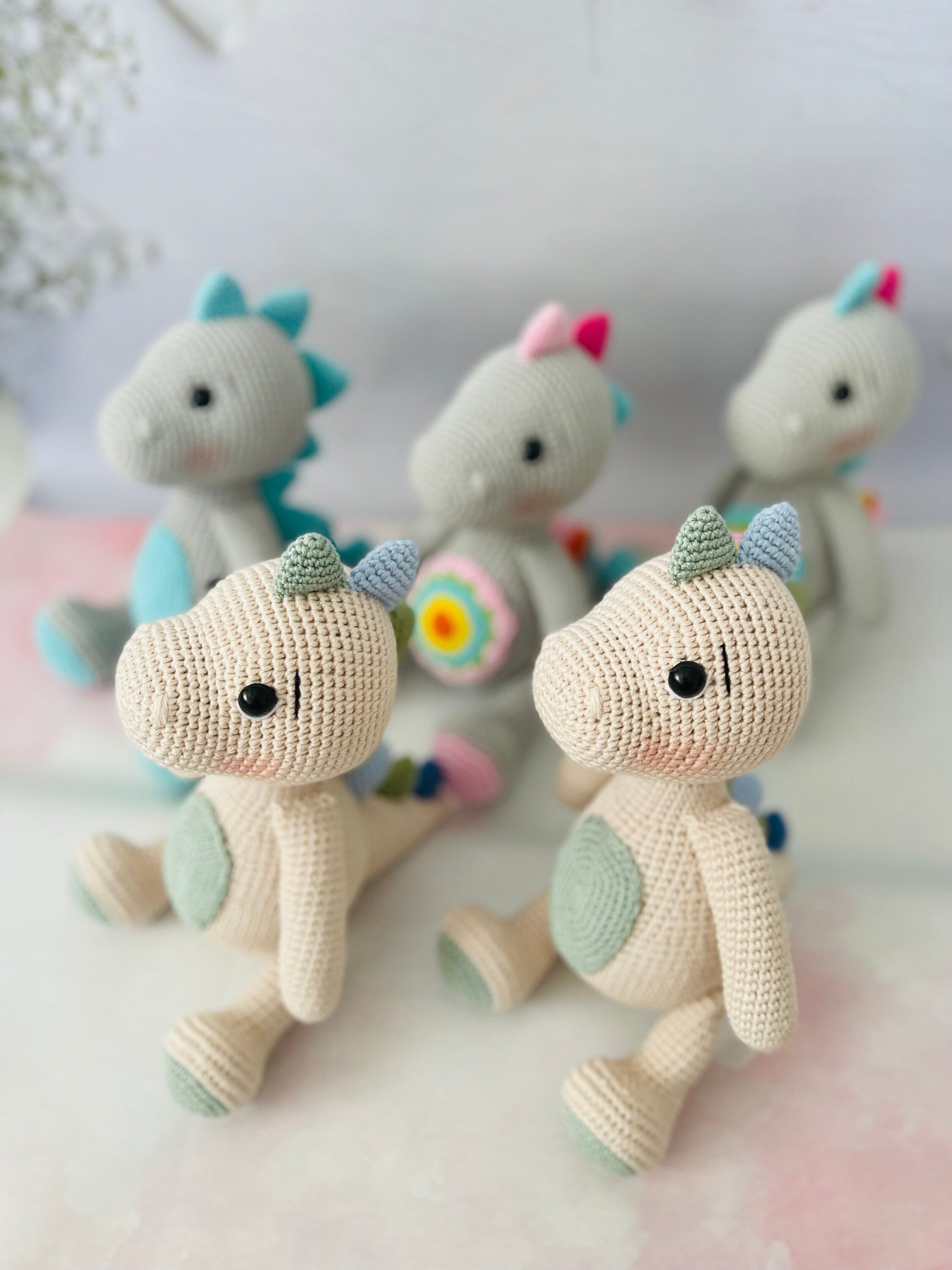 Hand crocheted Dinosaurs, dinosaur teddy, knitted dinosaur.