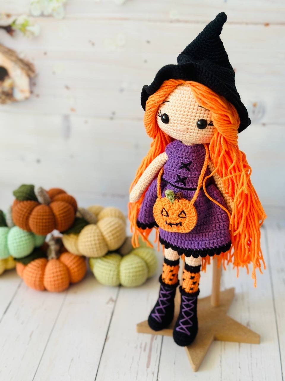 Crochet Toy Witch, Halloween Witch, Handmade Witch, Amigurumi Stuffed Animals Gift for Kids, Boys and Girls