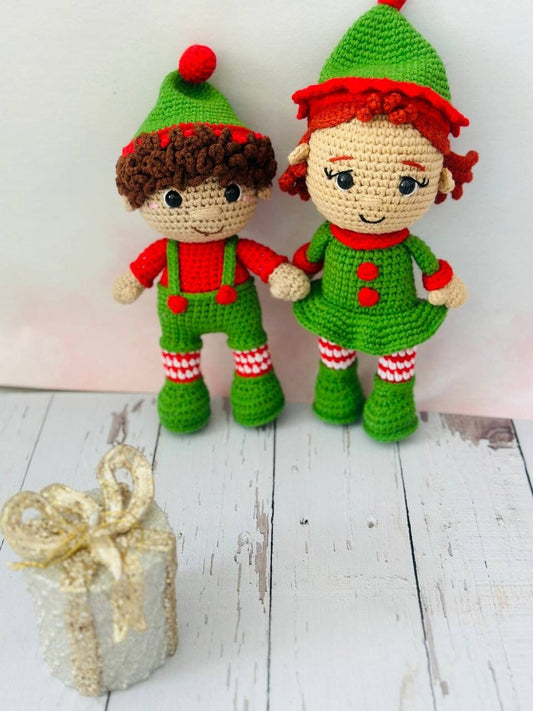 Mr & Mrs Elf crochet , crochet elf , knitted elf