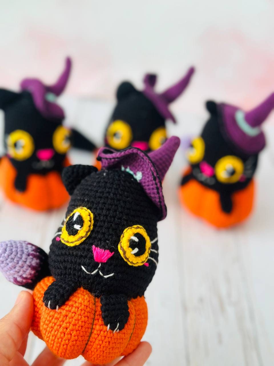 Halloween black cat, black crochet cat, Hallween cat decor