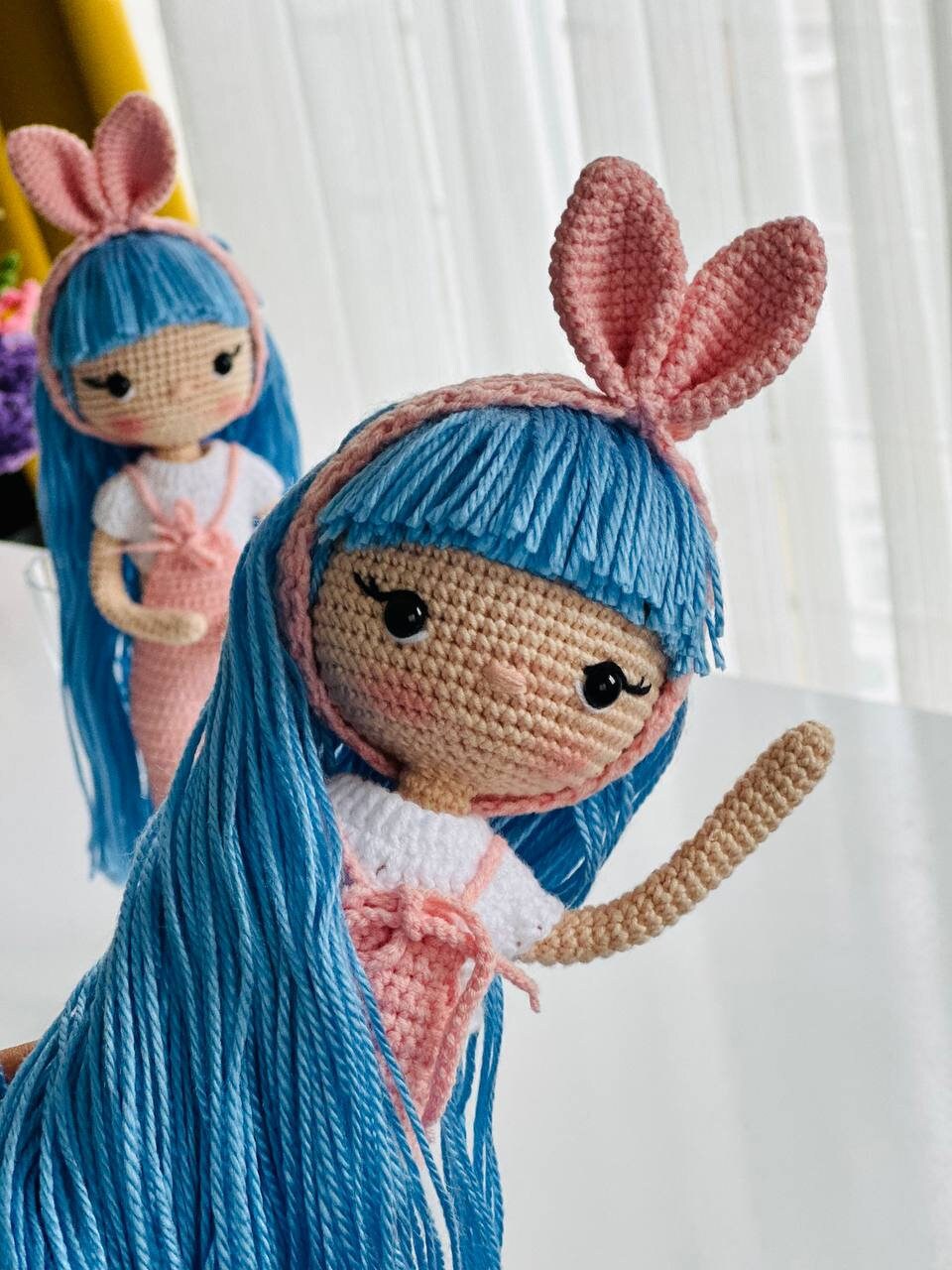Crochet doll with blue hair, crochet girl,