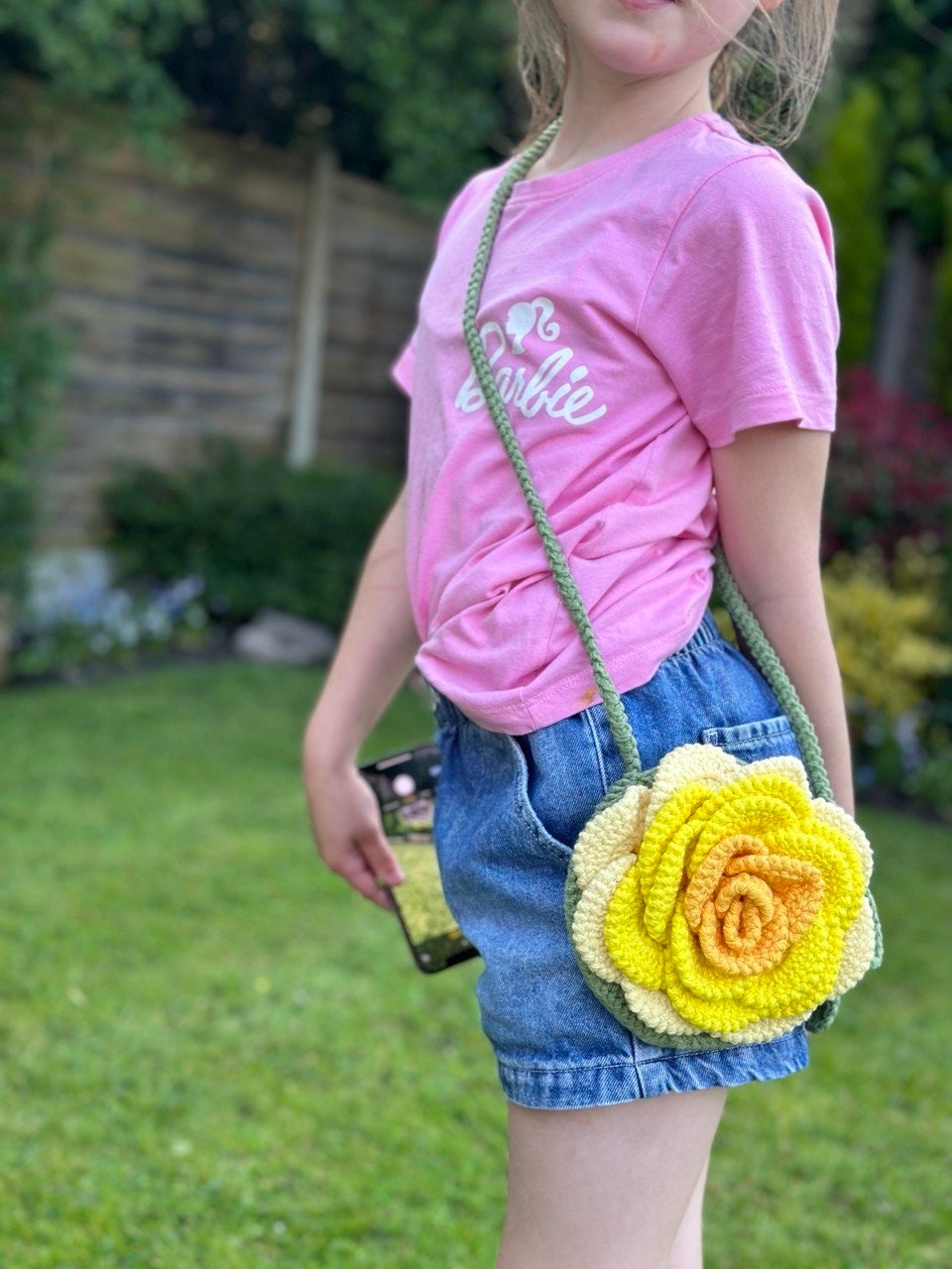 Crochet Rose children’s Bag. Hand made crochet shoulder bag.