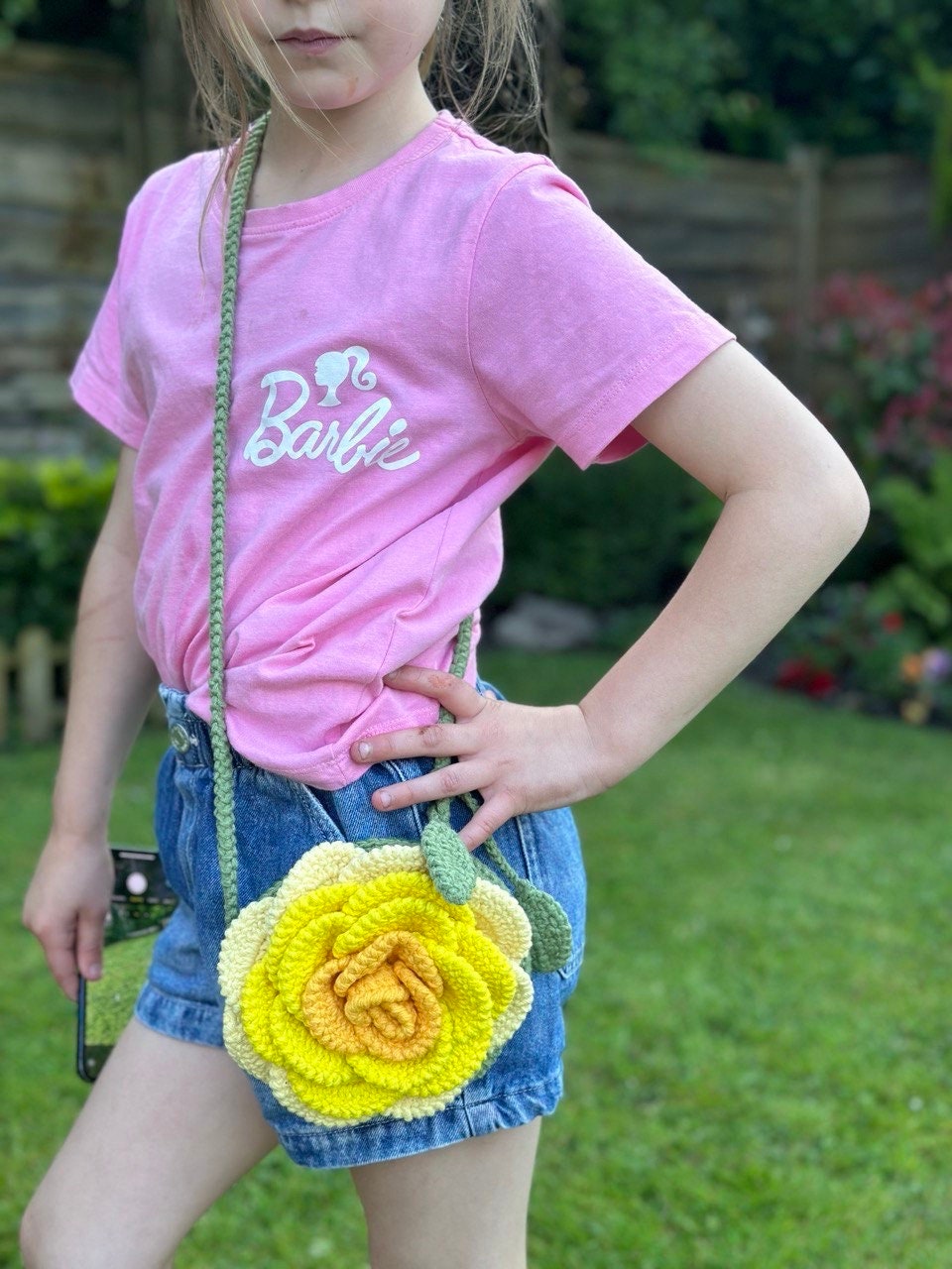 Crochet Rose children’s Bag. Hand made crochet shoulder bag.