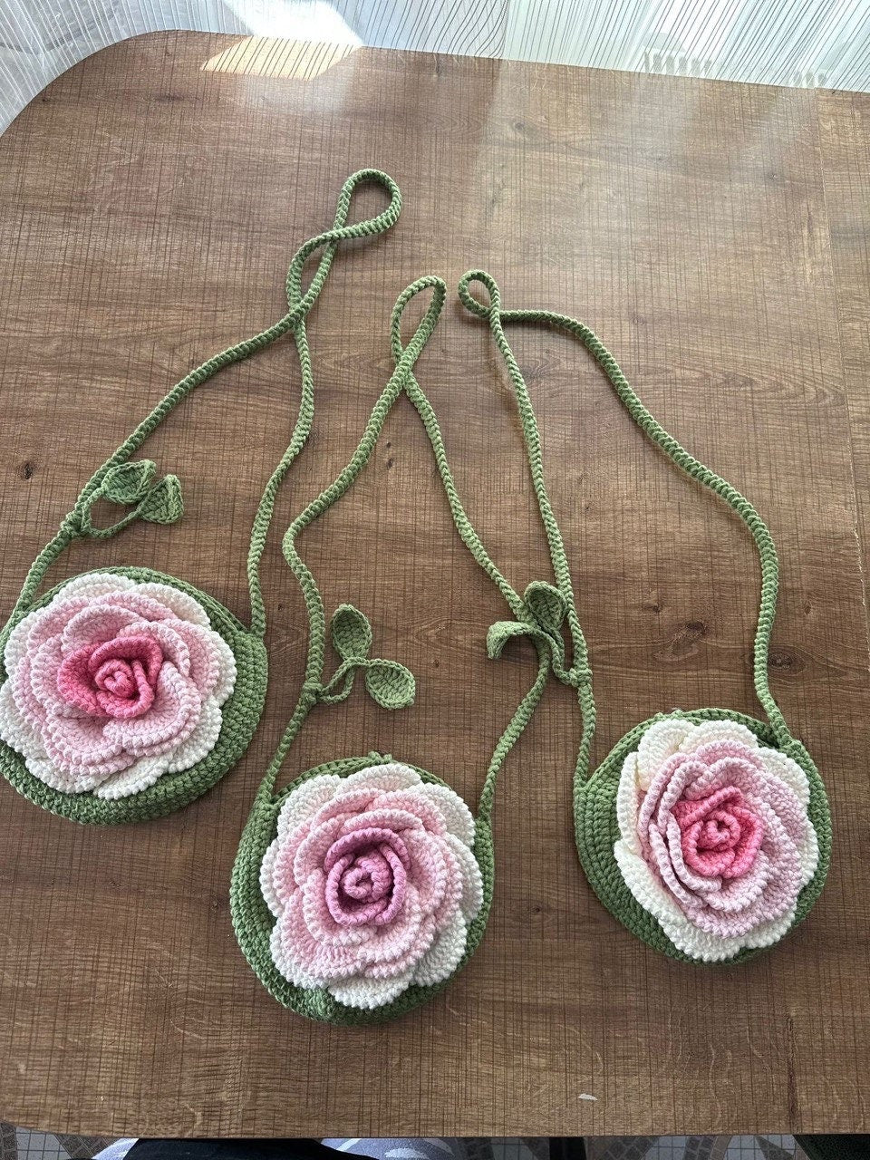 Crochet Rose children’s Bag. Hand made crochet shoulder bag.