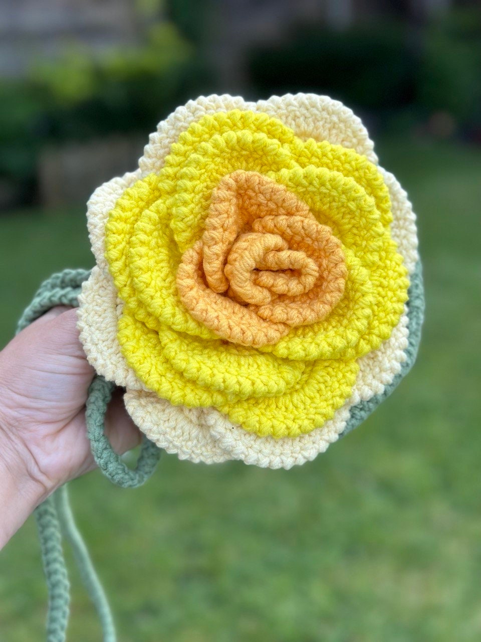 Crochet Rose children’s Bag. Hand made crochet shoulder bag.