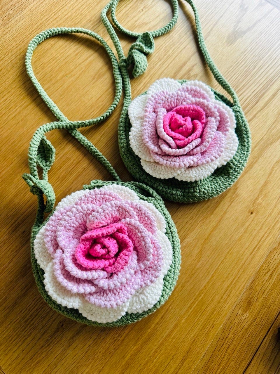 Crochet Rose children’s Bag. Hand made crochet shoulder bag.