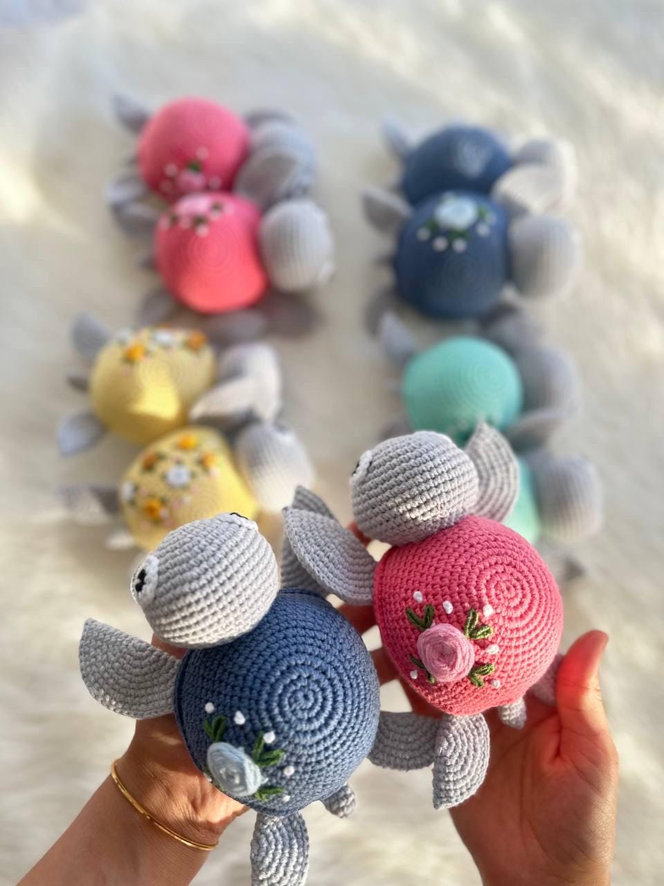 Handmade Crochet Turtle - Perfect for Imaginative Play and Nursery Decor - Adorable Embroidered Stuffed Animal Toy for Kids and Collectors