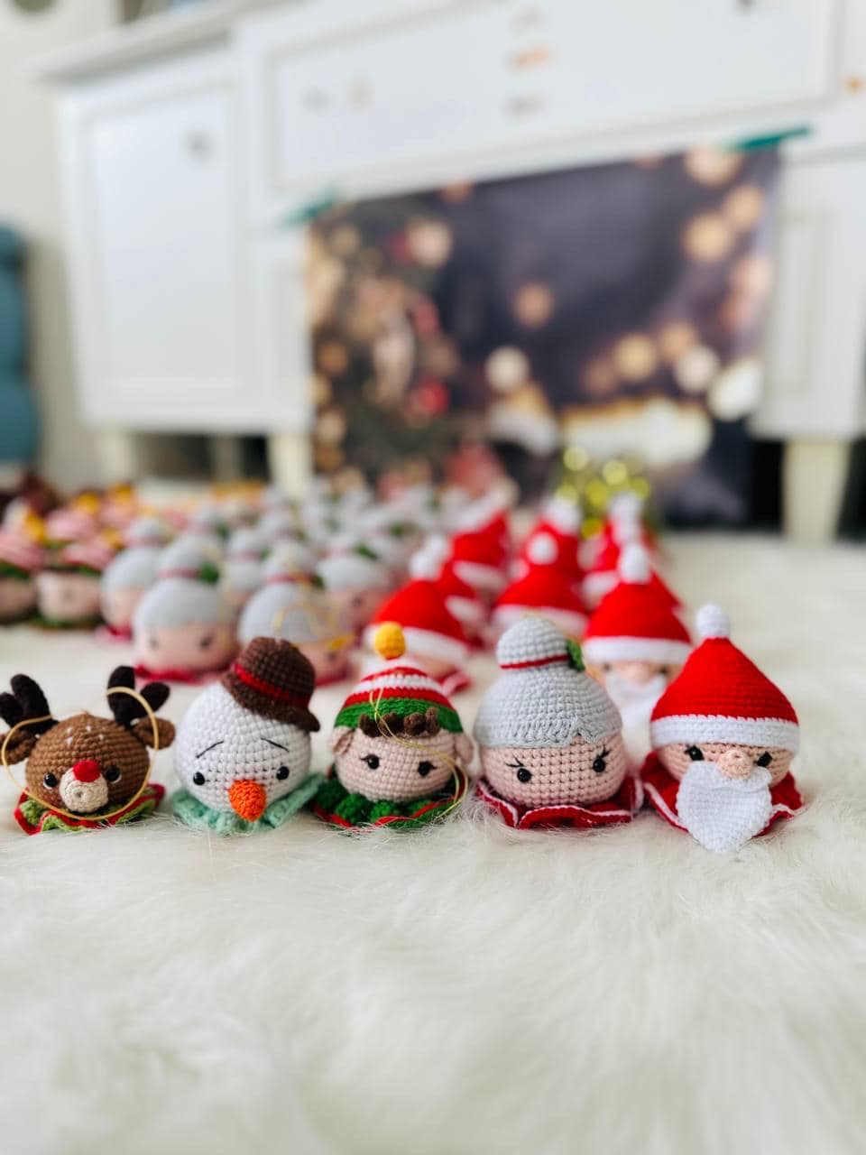 Reindeer , Santa, elf, snowman crochet tree decoration.