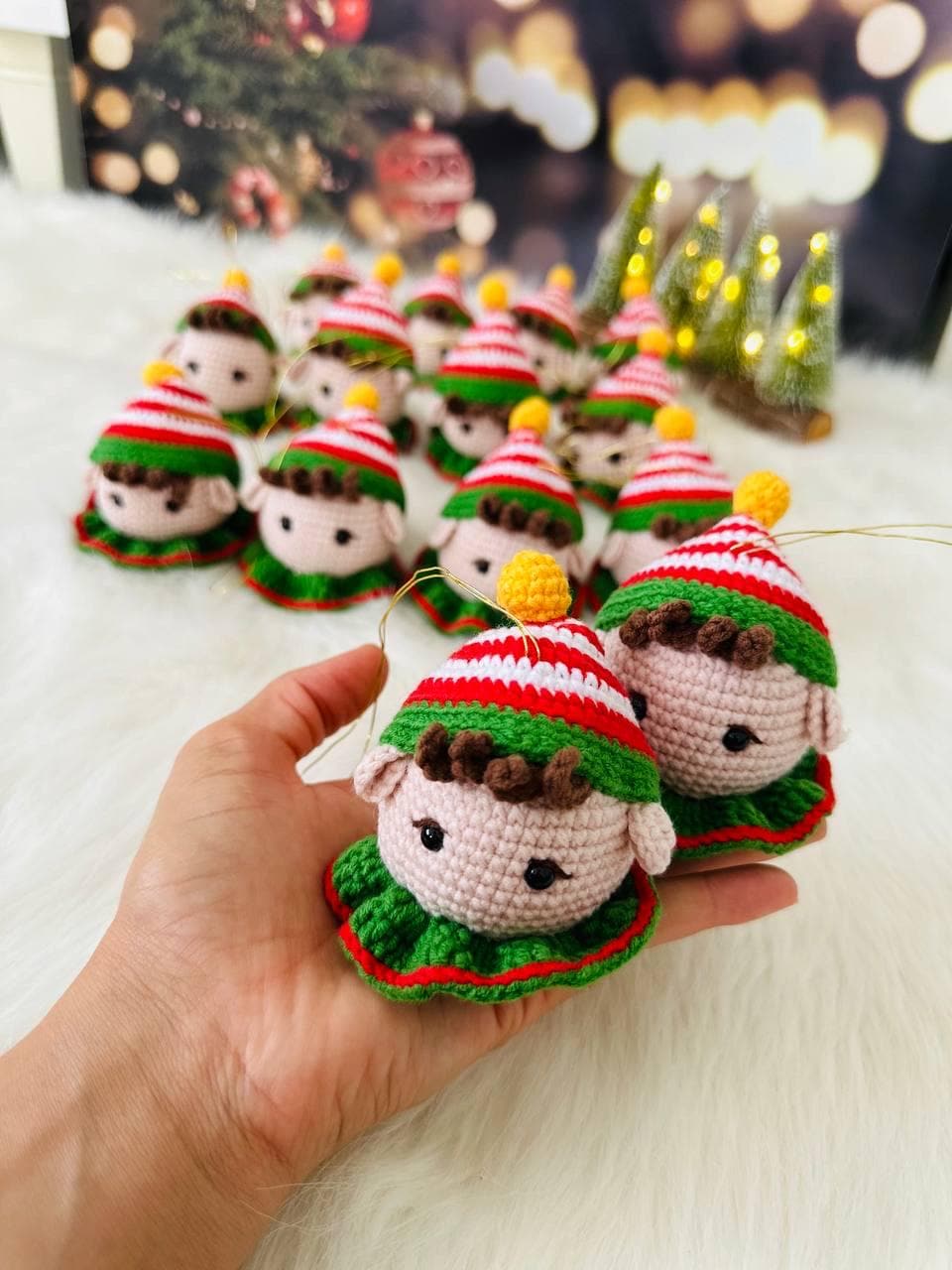 Reindeer , Santa, elf, snowman crochet tree decoration.