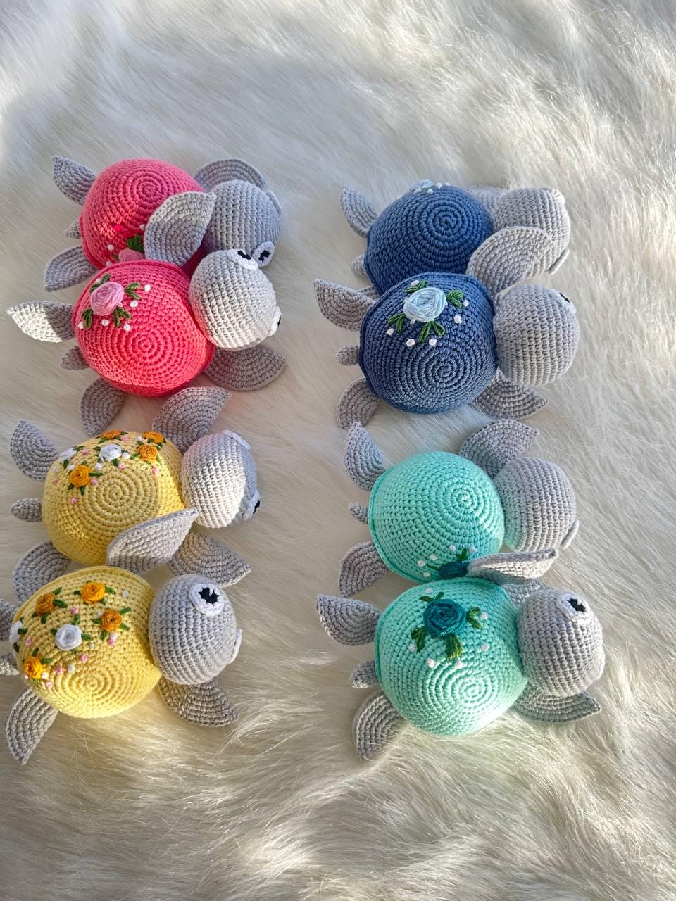 Handmade Crochet Turtle - Perfect for Imaginative Play and Nursery Decor - Adorable Embroidered Stuffed Animal Toy for Kids and Collectors