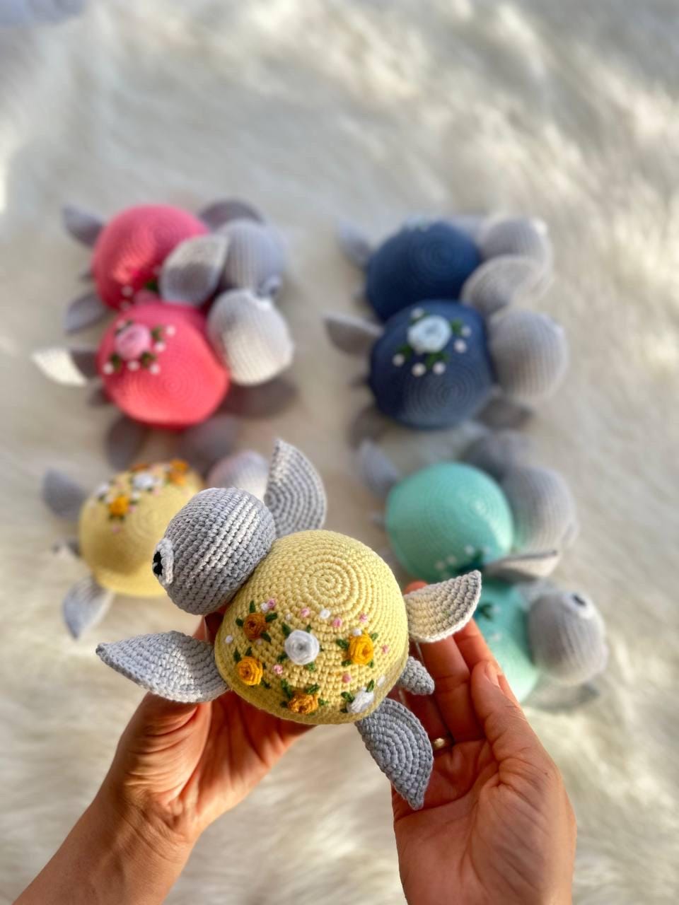 Handmade Crochet Turtle - Perfect for Imaginative Play and Nursery Decor - Adorable Embroidered Stuffed Animal Toy for Kids and Collectors