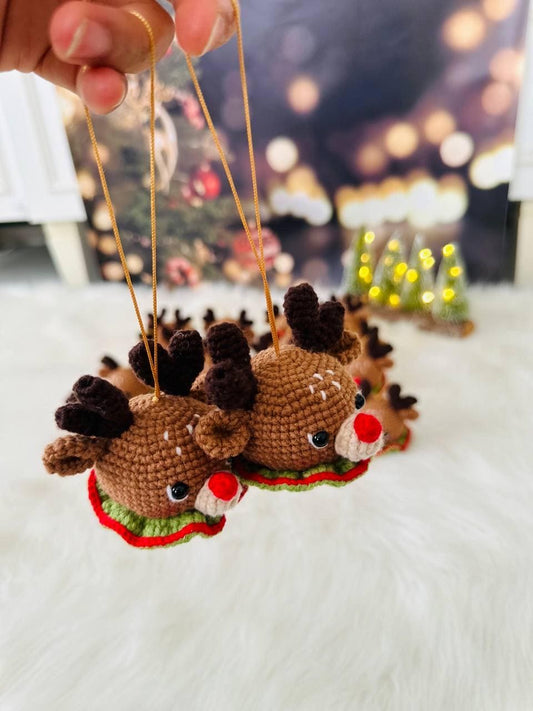 Reindeer , Santa, elf, snowman crochet tree decoration.