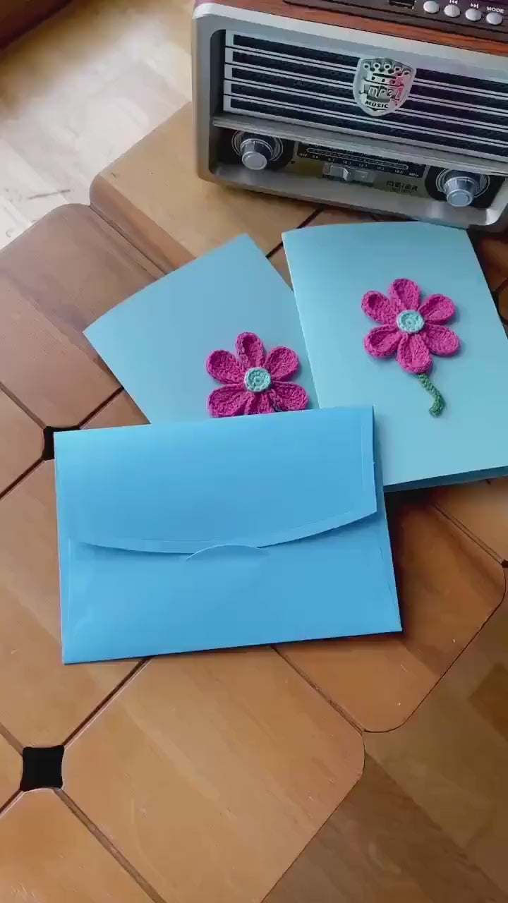 Hand crocheted Mothers Day Card, Crochet flower card, crochet greeting card