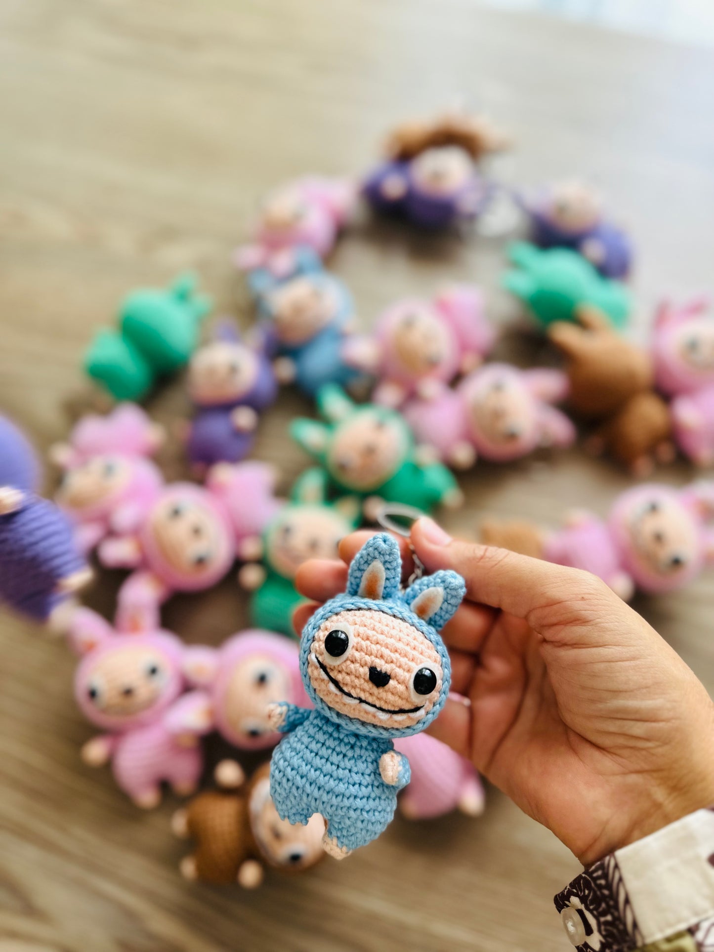 Labubu inspired crochet keychain. cute monster keychain.