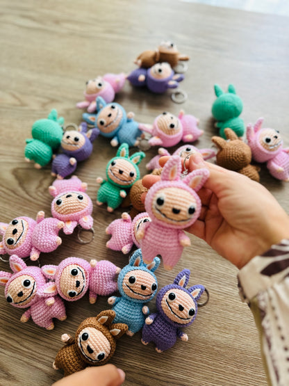 Labubu inspired crochet keychain. cute monster keychain.