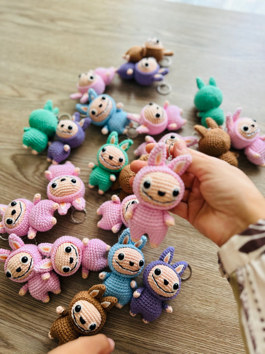 Labubu inspired crochet keychain. cute monster keychain.