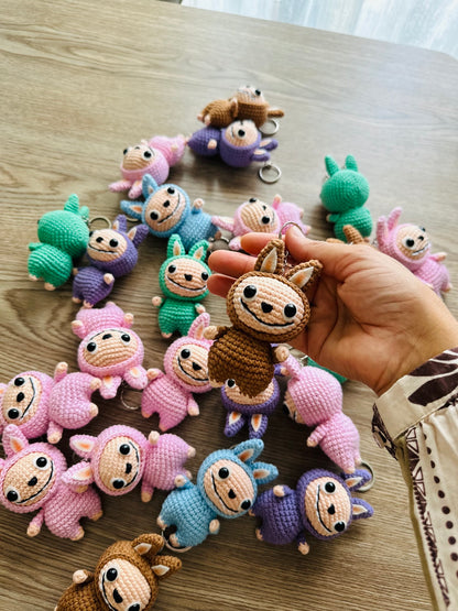 Labubu inspired crochet keychain. cute monster keychain.