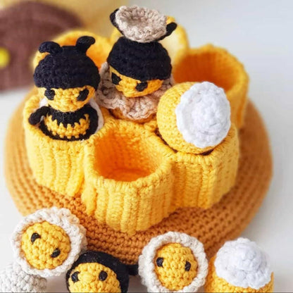 Crochet Animals Bee Hive, Crochet Bee, Knitted Bee Hive, Bee Family Ornament, Hand Made Bee hive,