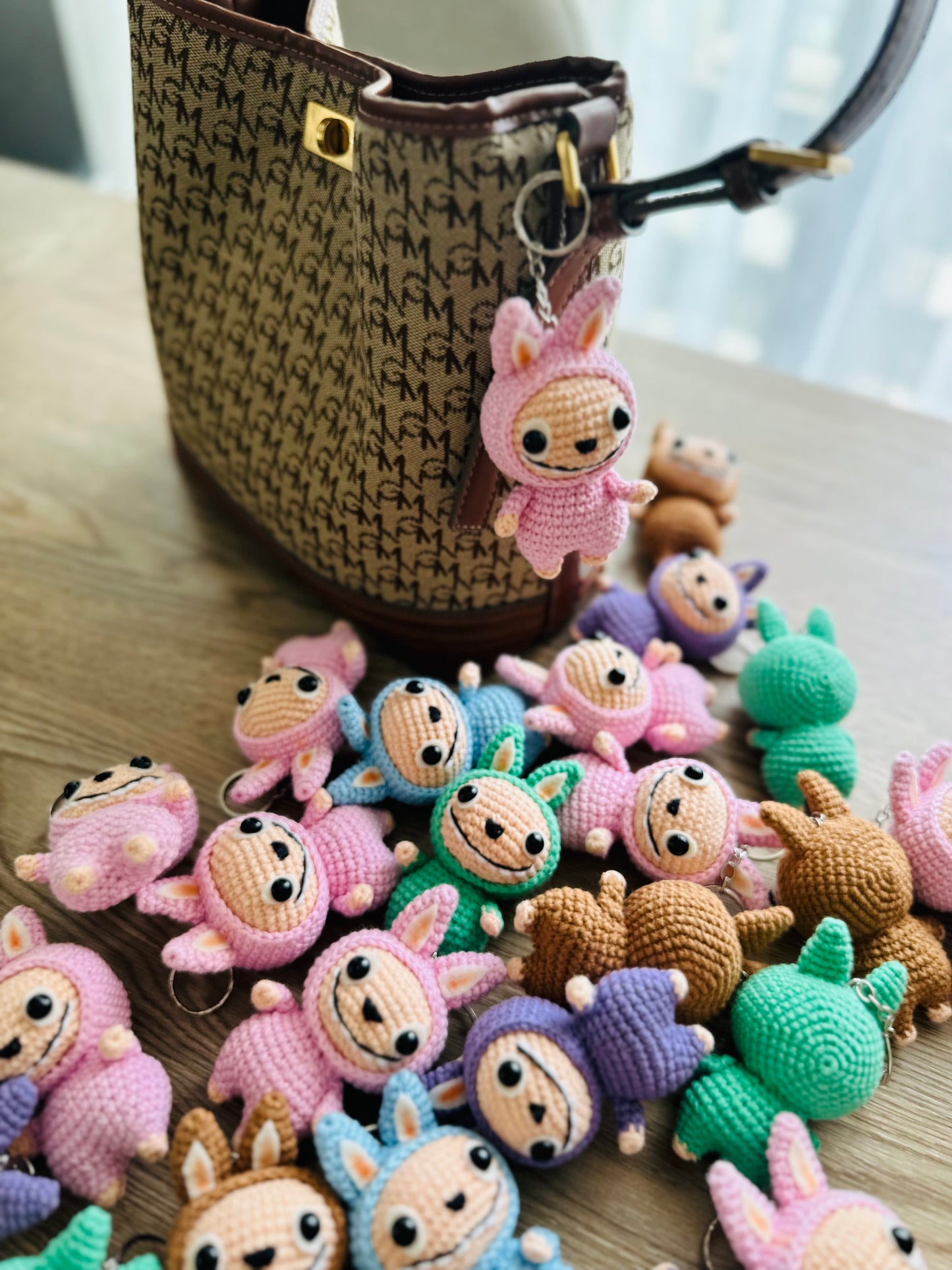 Labubu inspired crochet keychain. cute monster keychain.