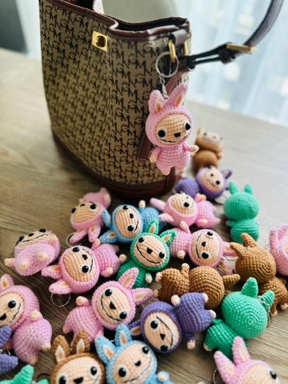 Labubu inspired crochet keychain. cute monster keychain.