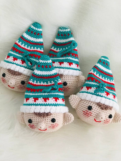 Handmade Crochet Christmas Decorations featuring Santa Claus, Elf, Pudding, Reindeer. These cute and colorful ornaments are sure to bring joy to your Christmas celebrations. Great as a gift or for adding to your own collection.