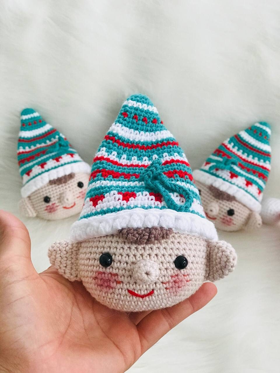 Handmade Crochet Christmas Decorations featuring Santa Claus, Elf, Pudding, Reindeer. These cute and colorful ornaments are sure to bring joy to your Christmas celebrations. Great as a gift or for adding to your own collection.