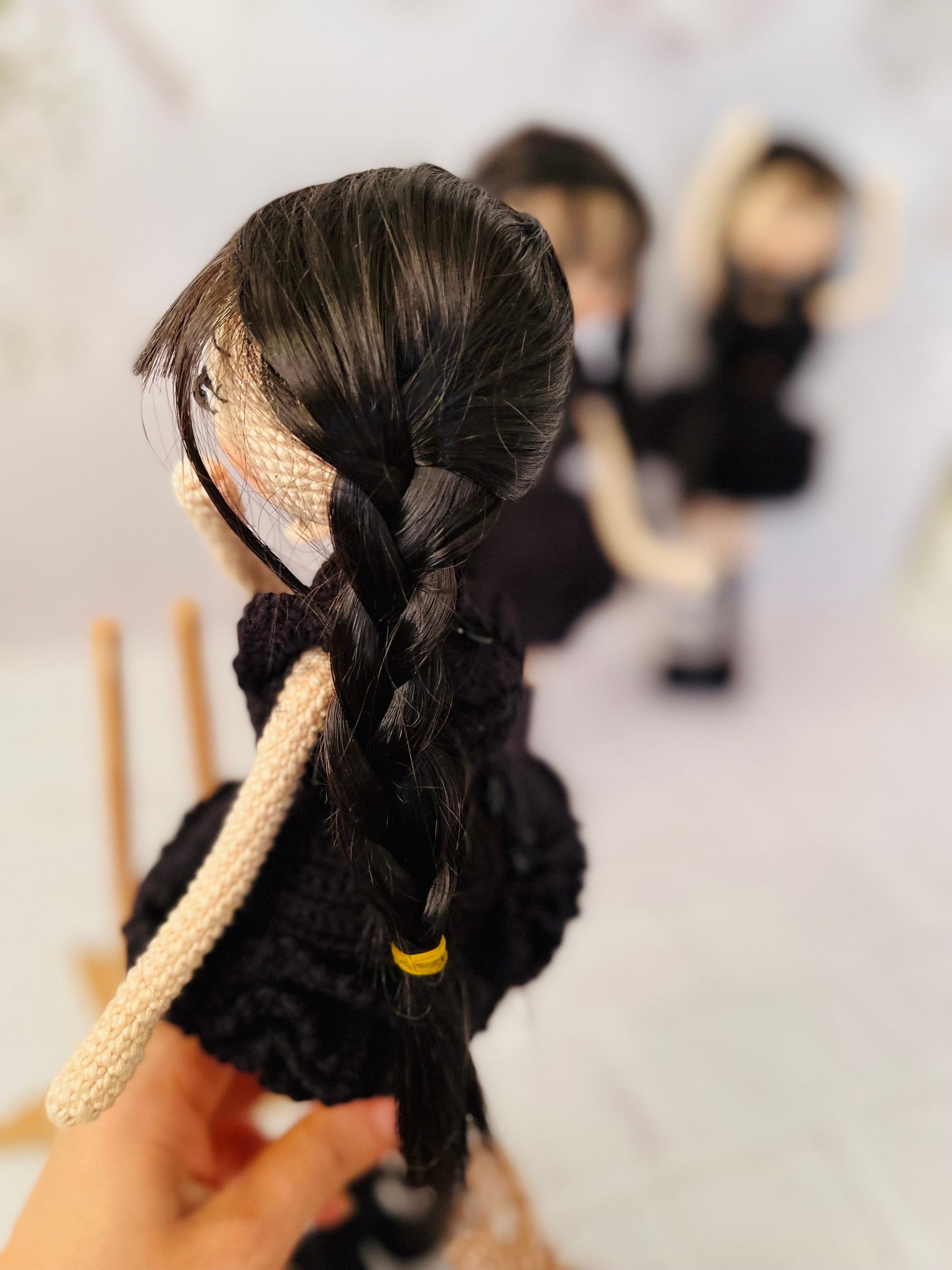 Handmade Crochet Wednesday Inspired Doll - Raven Dress Special with Synthetic Hair