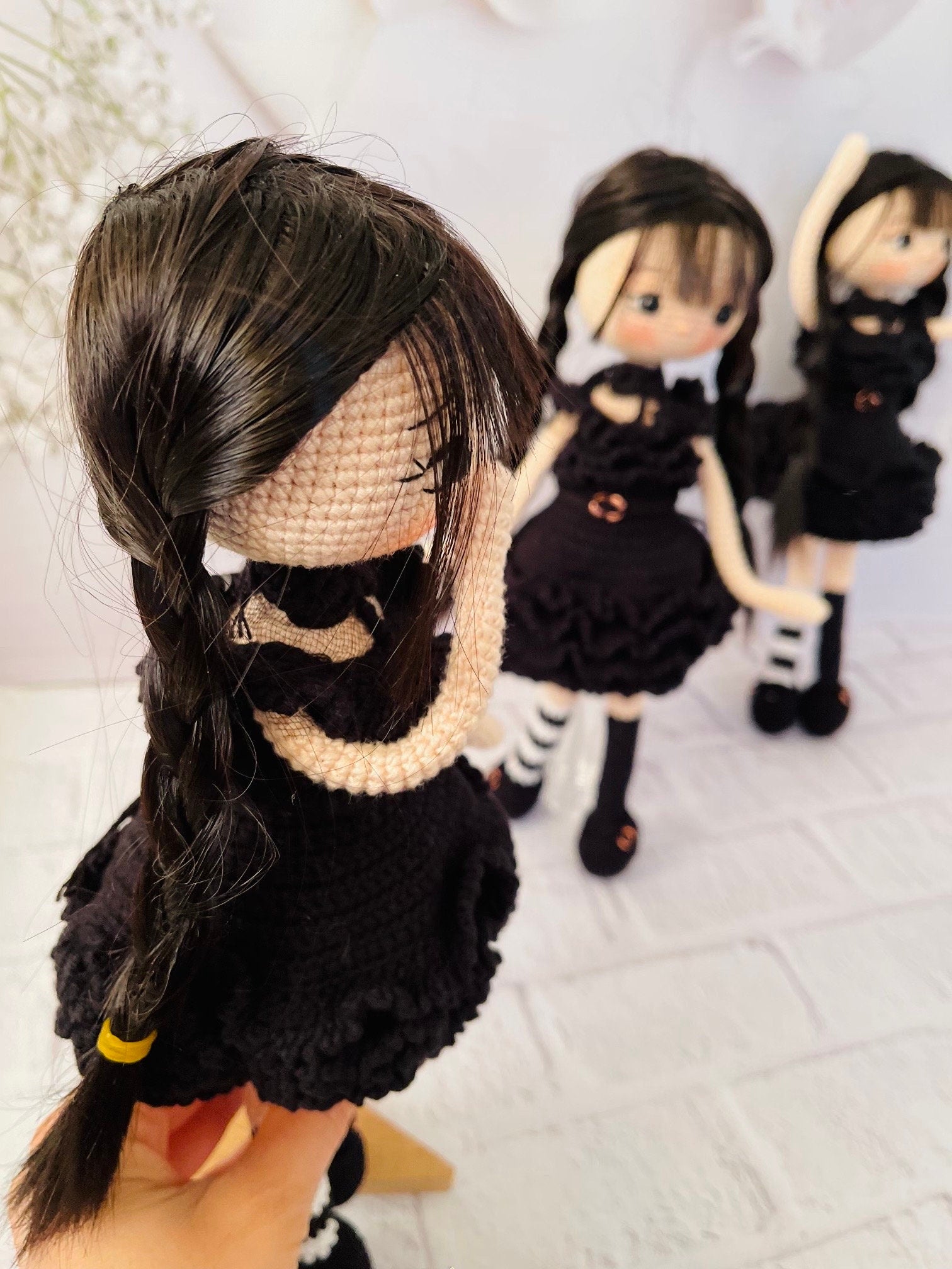 Handmade Crochet Wednesday Inspired Doll - Raven Dress Special with Synthetic Hair